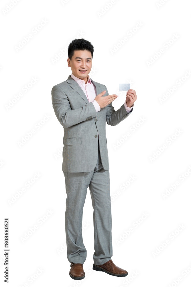 Shed middle-aged business men display card