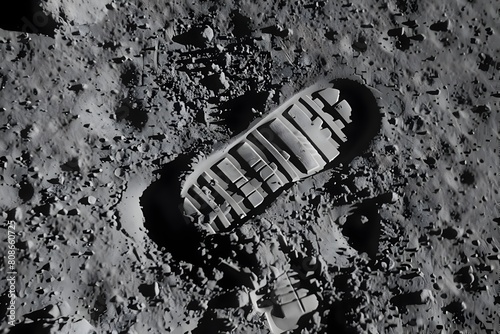 Monumental First Footprint on the Moon s Grayscale Landscape