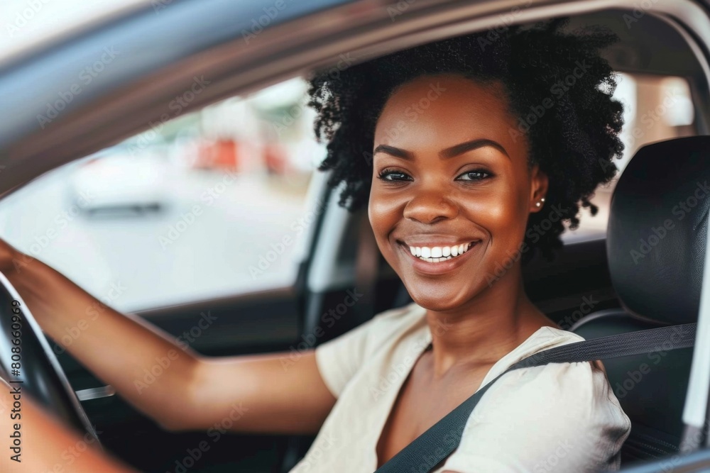 Young Woman Smiling in Driver Seat of Car - Lifestyle, Freedom, Automotive Industry