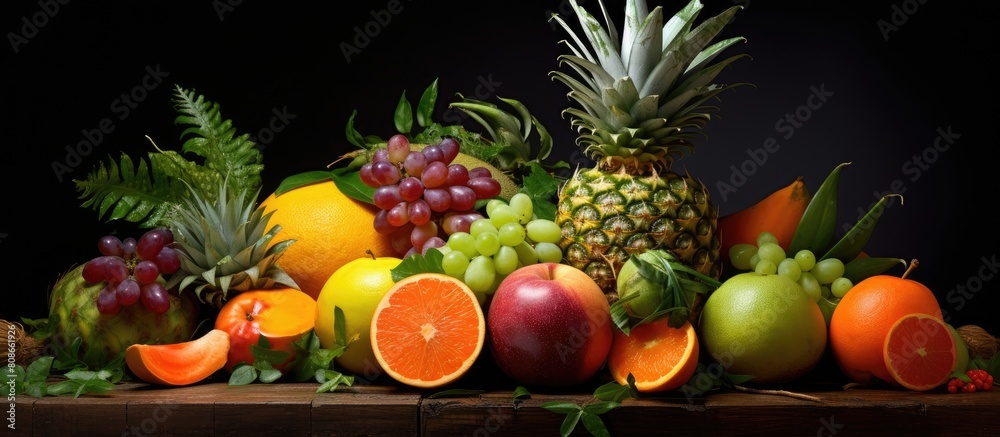 Tropical fruits with vivid colors and flavors featuring juicy and succulent textures presented in a visually appealing copy space image