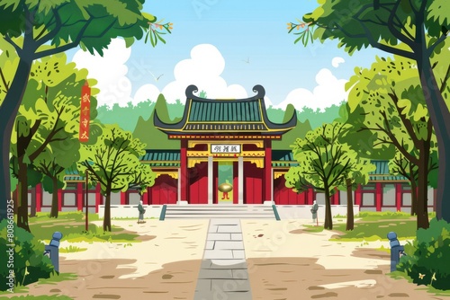 Cartoon cute doodles of the ancient capital city of Jianye, transformed into a prosperous metropolis by the visionary ruler Sun Quan during, Generative AI photo