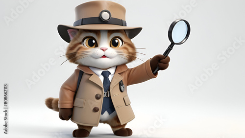 Detective Cat with Magnifying Glass.