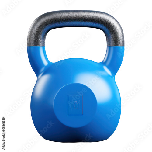 Blue kettlebell with a silver handle on a black background photo