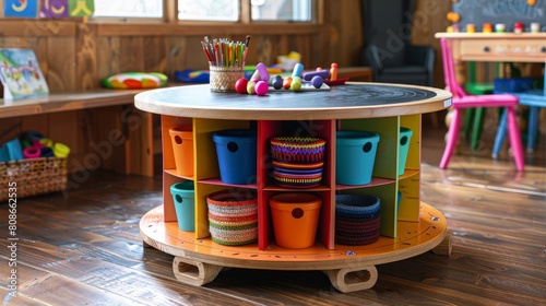 Wallpaper Mural A round table with wooden legs and a colorful mosaic top Torontodigital.ca