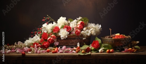 This traditional Javanese ritual involves offering fresh flowers including roses jasmine and kenanga along with shredded pandan leaves as a prayer for the spirits of ancestors The arrangement creates photo