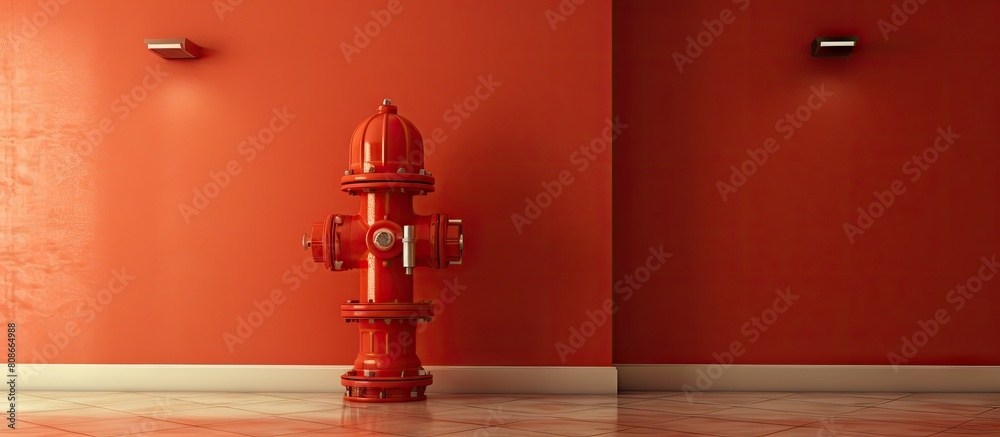 A fire hydrant is present in a room dedicated specifically for this purpose with ample copy space for placement of additional objects or images