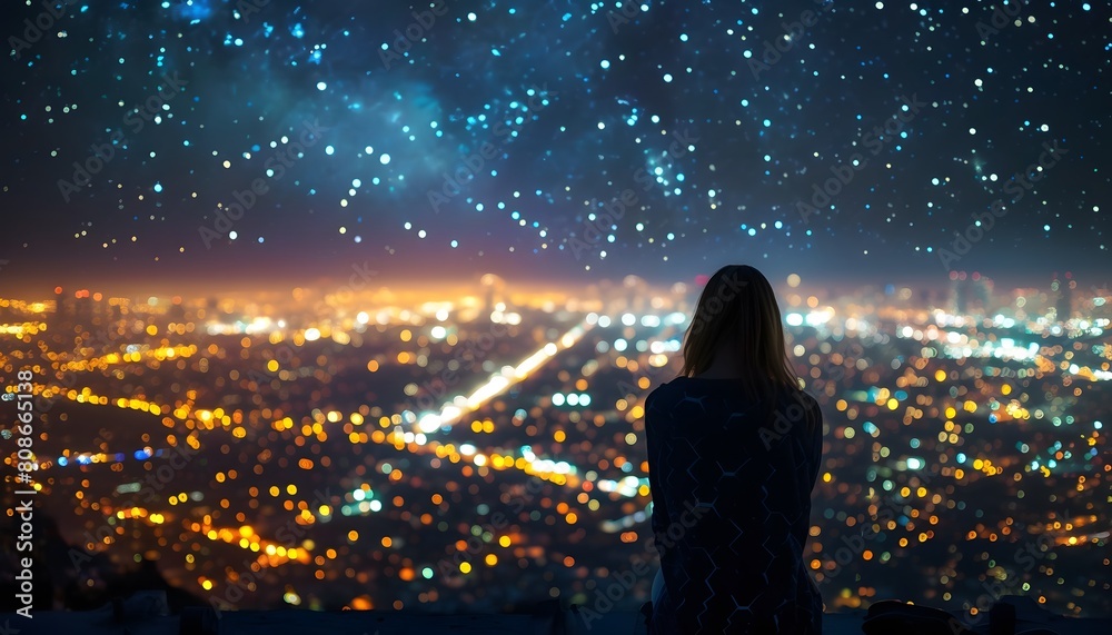 Fototapeta premium Starry Night Over City Lights