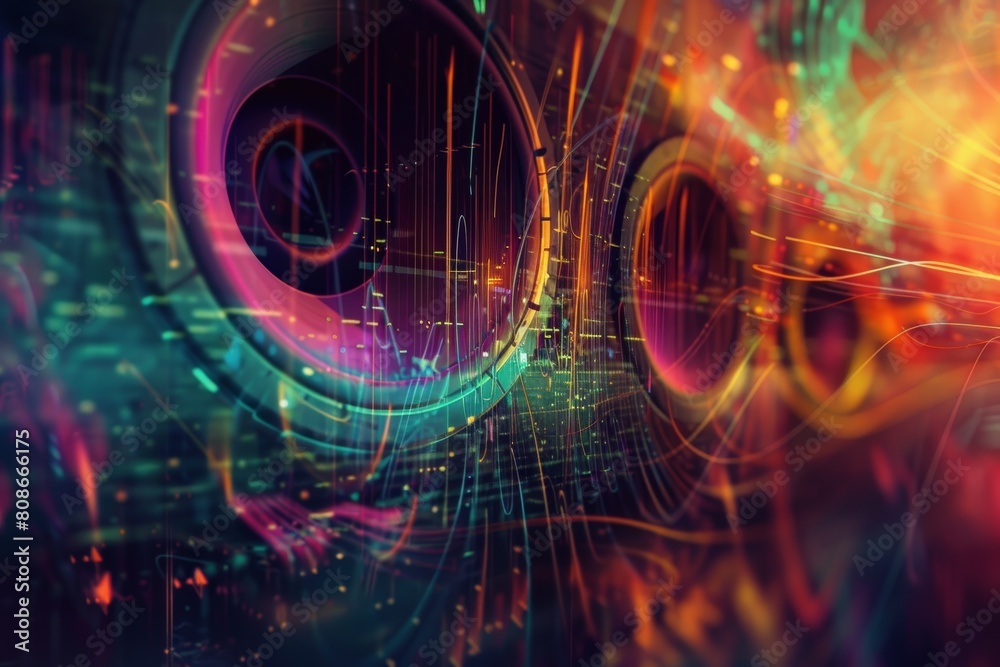 Obraz premium Vibrant music notes dance in abstract waves, evoking harmony and rhythm.