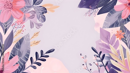 Vibrant Floral with Vibrant Blooms and Leaves on Pastel Background photo