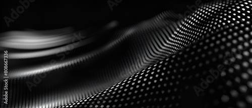 Modern and luxurious black background   carbon fiber background  Metallic abstract wavy liquid background  Futuristic digital wave. Dark cyberspace  Abstract wave with dots and line  White moving part