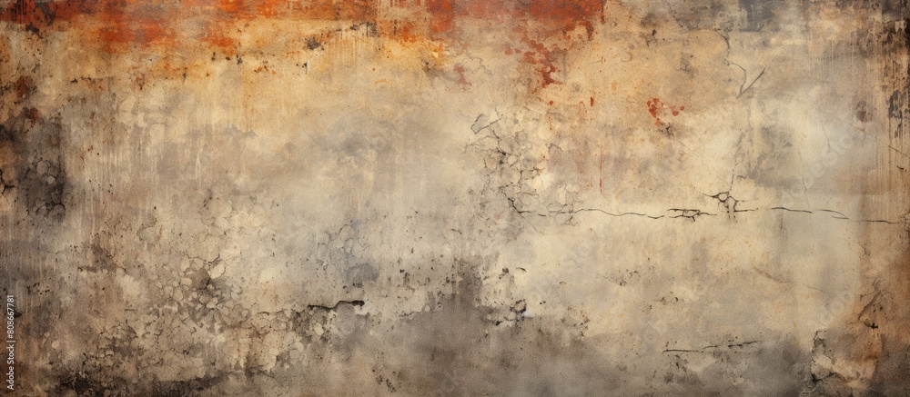 A horizontal panorama with a wide and long background texture featuring grungy stains messy paint blotches and a distressed faded wallpaper design The image has a grungy antique texture Perfect copy