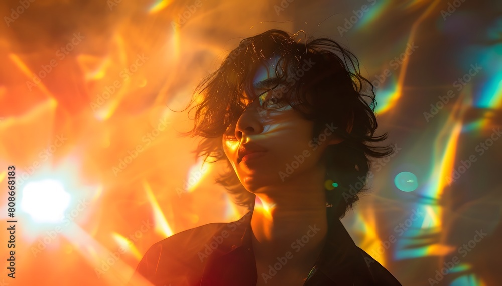 Naklejka premium Artistic Portrait with Dynamic Light Reflections and Shadows