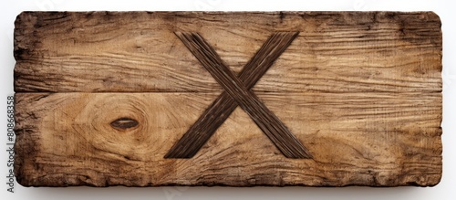 A wooden tile with the letter X in a capital letter is displayed against a white background in this copy space image