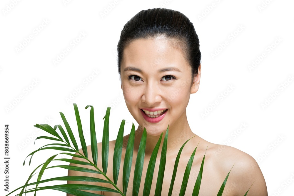 Shed on young women and green leaves Shed on young women and green leaves