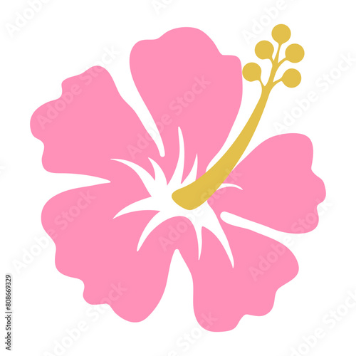 Tropical Hibiscus Flower. Hawaii Bouquet for Summer Sale Banners. Paradise leaf. Exotic Pink flower isolated design on white background. Flat Vector illustration. (ID: 808669329)