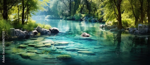 The image of water provides a healing and refreshing backdrop. Copy space image. Place for adding text and design