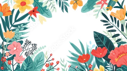 Wallpaper Mural Vibrant Tropical Floral Border with Lush Foliage and Blooming Flowers Torontodigital.ca