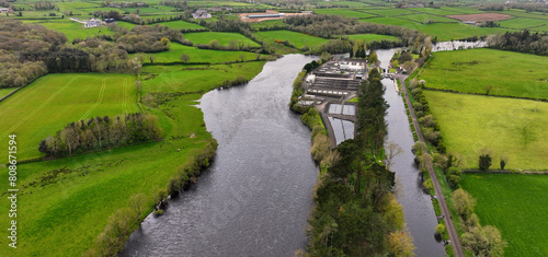 Aerial view of the canoe trail at Movanagher Canal Lock on the River Bann Northern Ireland
