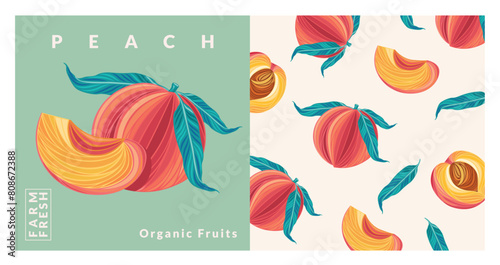 Peach packaging design templates. Modern style vector illustration.