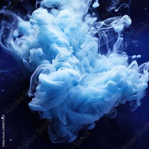 Abstract heavy blue fog in dark liquid looking same as cloud on sky