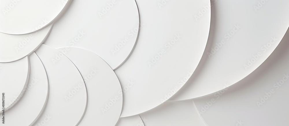 An elegant modern and minimal white geometric backdrop with soft light circles and semicircle stepped surfaces creating an abstract and stylish composition This top view image provides ample copy spa An elegant modern and minimal white geometric backdrop with soft light circles and semicircle stepped surfaces creating an abstract and stylish composition This top view image provides ample copy spa