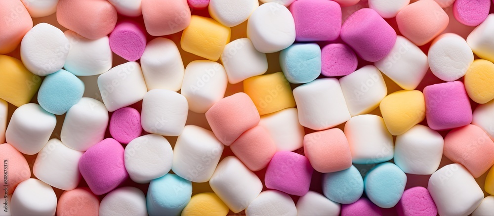 A vivid assortment of mini marshmallows arranged in a captivating pattern A vibrant copy space image perfect for showcasing your text A vivid assortment of mini marshmallows arranged in a captivating pattern A vibrant copy space image perfect for showcasing your text