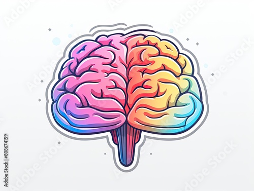 The image shows a cartoon brain with a rainbow gradient. The brain is surrounded by a white border.