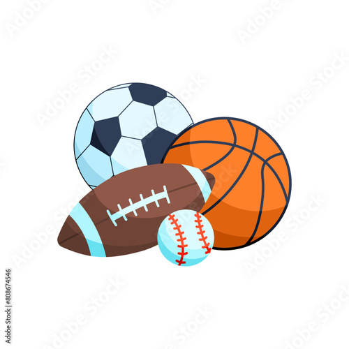 Balls For Sport Icon. Football  basketball and baseball icon. Flat Style. Vector icon