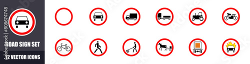 Round Road Signs Icons Set. Flat Style. Vector icons