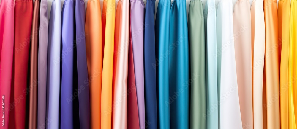 A vibrant collection of fabric samples against a clean white backdrop providing ample copy space for an image A vibrant collection of fabric samples against a clean white backdrop providing ample copy space for an image