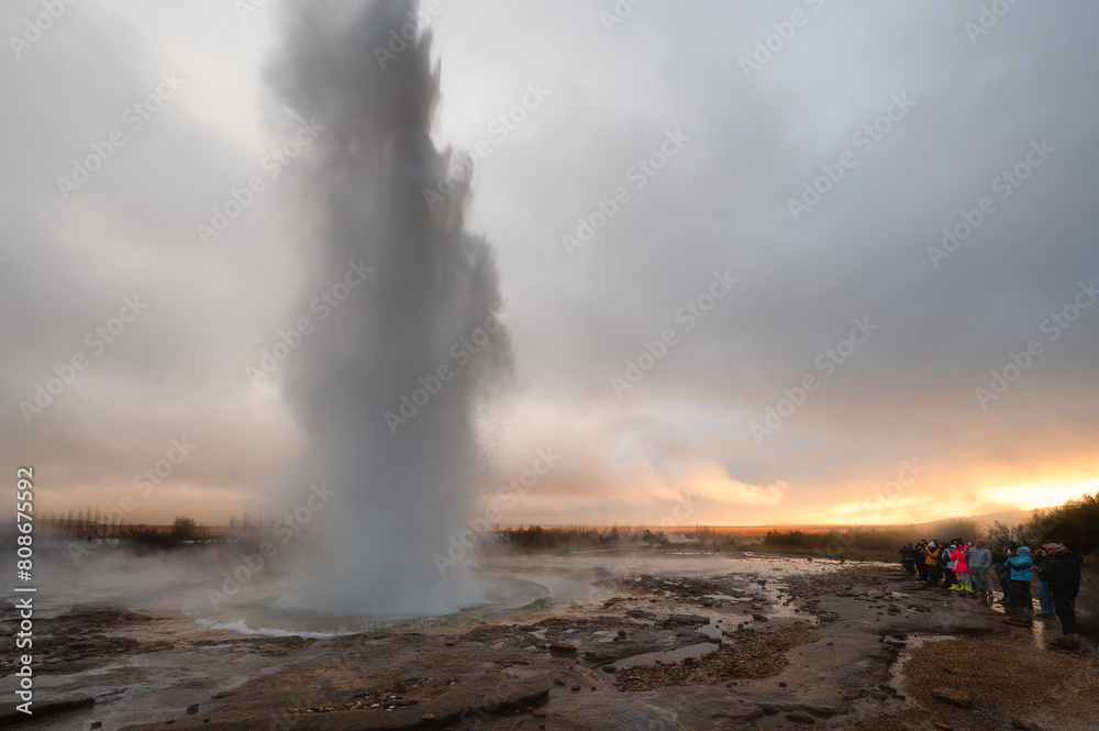 Geysir, Geothermal area in the Golden Circle with hot springs, active geysers & boiling mud pits