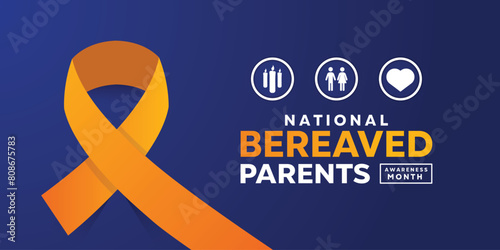 National Bereaved Parents Awareness Month. Ribbon, candle, people icon and heart. Great for cards, banners, posters, social media and more.  blue background.
 photo