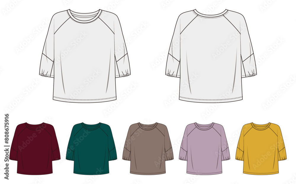 Women's short sleeve top, t-shirt , Fashion Flat Sketch Vector Illustration, CAD, Technical Drawing, Flat Drawing, Template, Mockup. Women's short sleeve top, t-shirt , Fashion Flat Sketch Vector Illustration, CAD, Technical Drawing, Flat Drawing, Template, Mockup.