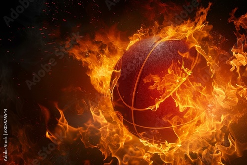Radiant Basketball ball in fire. Sport play game. Generate Ai photo