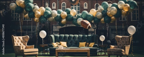 Create a realistic image of a football-themed party photo