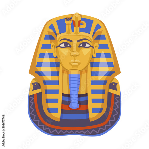 Illustration of an Egyptian pharaohs golden mask, vector style, isolated on a plain background, concept of ancient history. Vector illustration