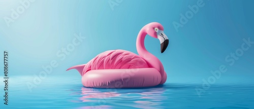An exotic flamingo floats on a blue background in this summery minimal design. © Антон Сальников