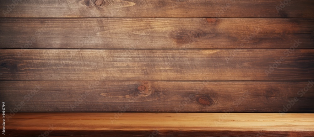 A wooden shelf against a textured plank background with copy space image A wooden shelf against a textured plank background with copy space image