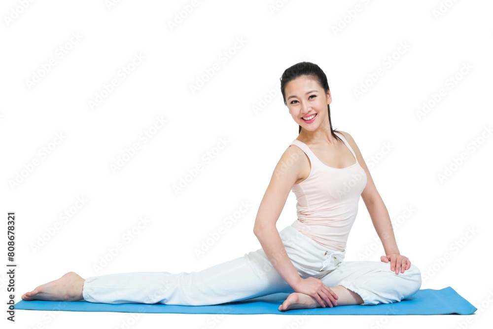 Shed young woman doing yoga Shed young woman doing yoga