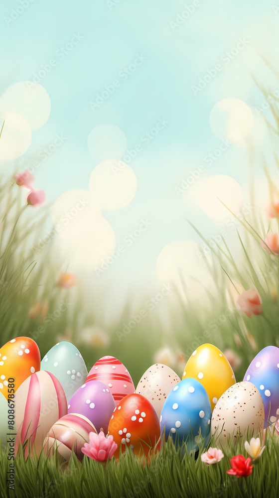 Colorful easter eggs on green grass Colorful easter eggs on green grass