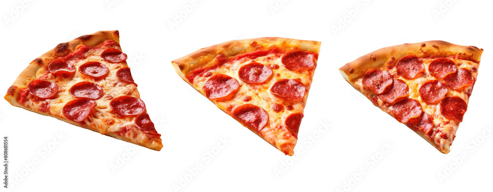 Three slices of pizza with pepperoni, isolated on black background Three slices of pizza with pepperoni, isolated on black background