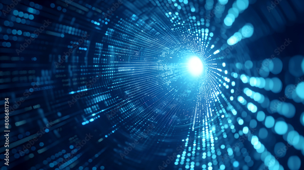 Abstract digital tunnel with glowing blue particles and dynamic movement, symbolizing high-speed data transfer. Abstract digital tunnel with glowing blue particles and dynamic movement, symbolizing high-speed data transfer.