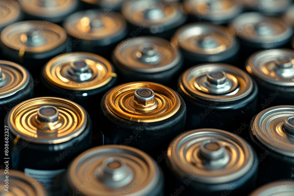 Static Closeup shot of multiple batteries cells. Storage of alkaline battery with positive ends. Generate ai Static Closeup shot of multiple batteries cells. Storage of alkaline battery with positive ends. Generate ai