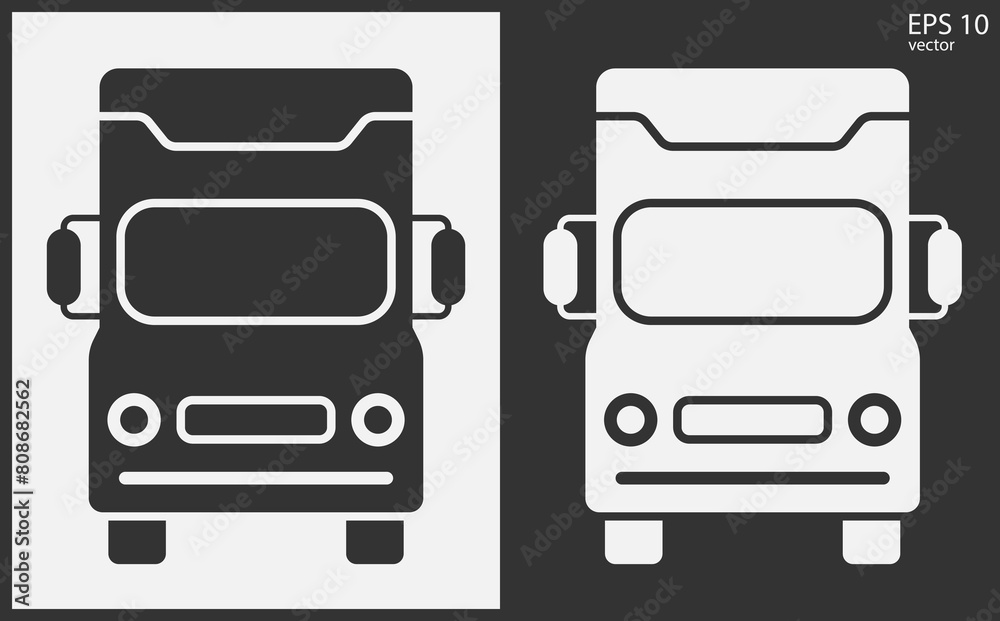 Truck icon front view. Black on White Background. Vector Illustration. Truck icon front view. Black on White Background. Vector Illustration.