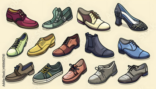 Clipart of a variety of footwear styles from classic to contemporary each clearly showcasing its un Generative AI