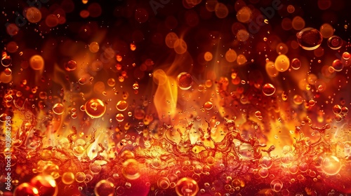 Hell lava, aqua, random moving semmeth or fizzing, Realistic 3D modern illustration, template with red bubbles flying up from glowing liquid surface. photo
