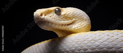 A snake with albinism is depicted in the copy space image