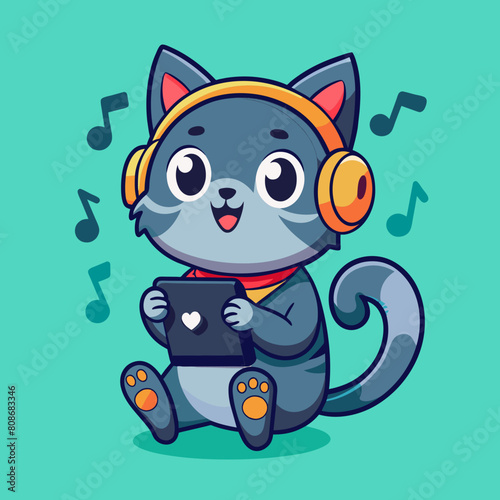 cute-cat-listening-music-in-phone-with-headphone-c © VarotChondra