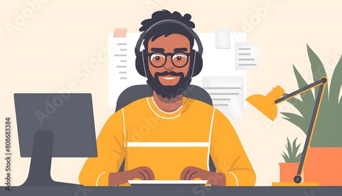 Animated Man in Modern Workspace