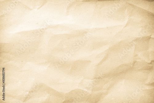Old paper vintage texture surface for background. Recycle pale brown paper crumpled texture, Cream color recycled kraft paper texture blank with copy space for text.